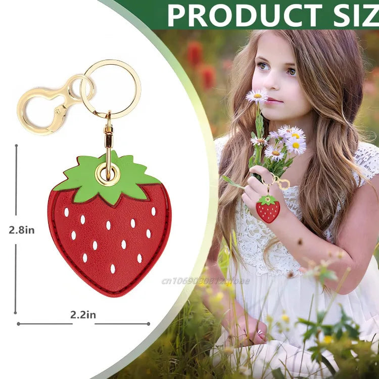 Cute Strawberry Lemon Case for Apple Airtag Protection PU Leather Cover Pendant GPS Anti-lost Keychain Case Pet Dog Cat Collar
