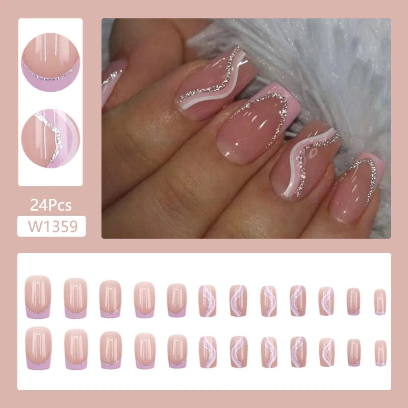 24Pcs/Set Cute and Playful Wearing False Nails French Design Fresh Press on Nail Art Removable Fake Nails
