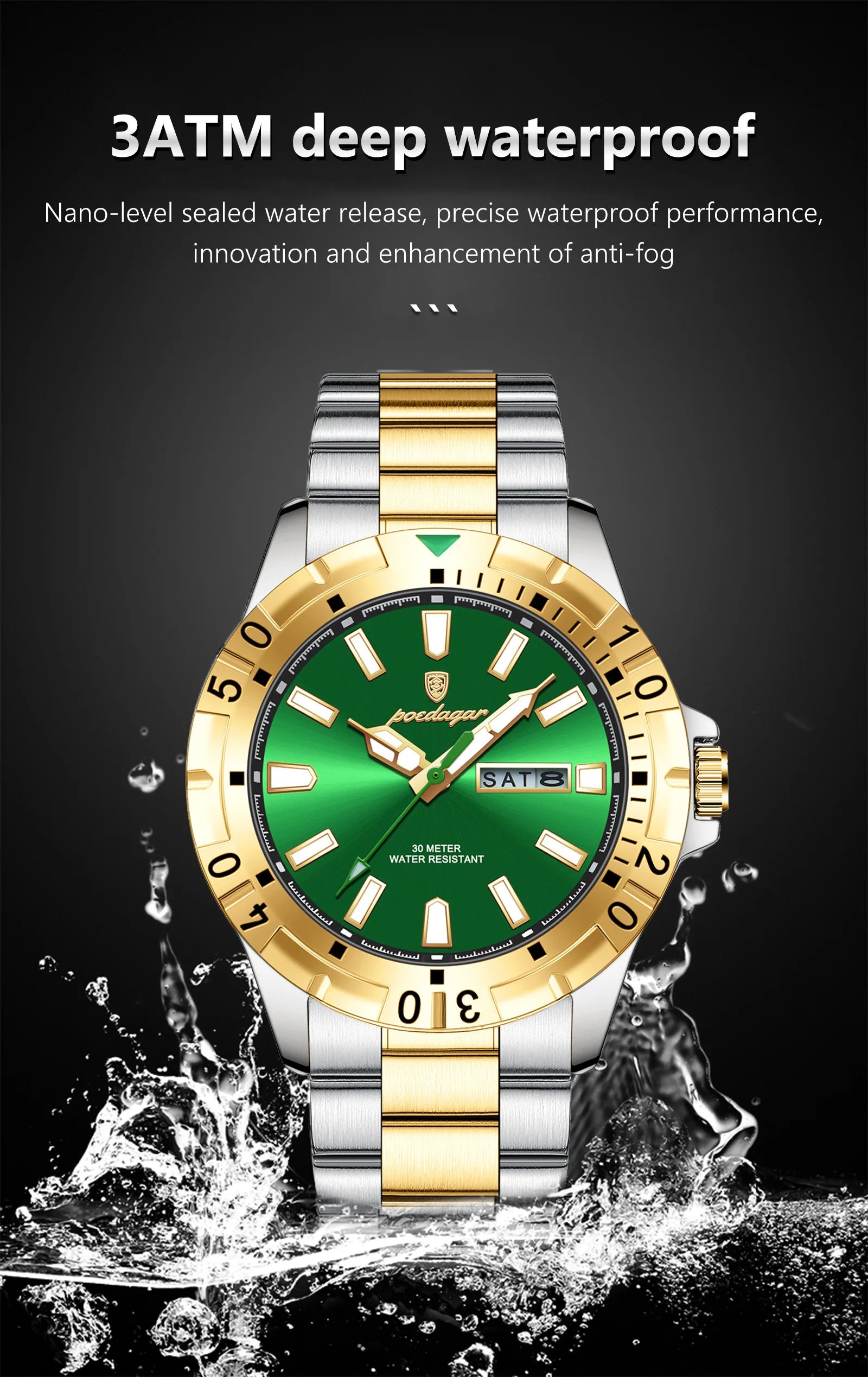 POEDAGAR Luxury Quartz Man Watch Waterproof Luminous Date Week Men Watch Military Stainless Steel Men's Watches Sport Male Clock