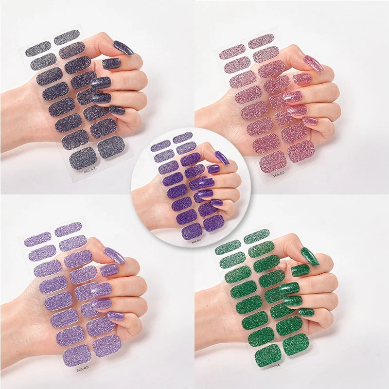 Baking Free Nail Stickers Wholesale Gradient glitter Nail Stickers Simple Waterproof Nail Sticker Full Color Solid Color Sticker