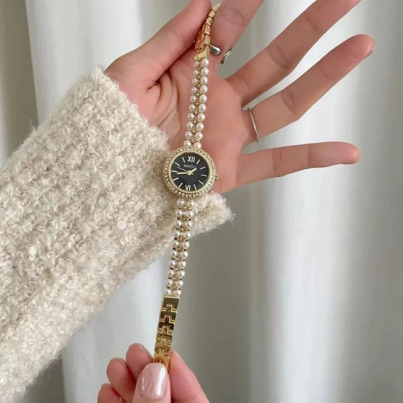 New Pearl Studded Luxury Bracelet Watch Small Dial Fashion Watch for Women Quartz Wristwatches Dropshipping Relojes Para Mujer