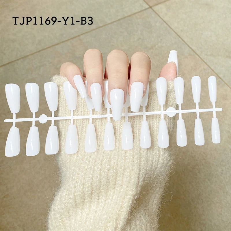 24Pcs/Set White French Press on Fake Nails Full Cover Artificial Wearable Nail Beauty Tips Naked French White False Nails Art