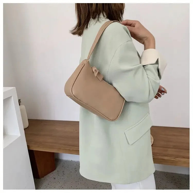New PU Leather Women's Handbags Solid color Underarm Bag Fashion Armpit Shoulder Bag Simple Design Girls Small Shoulder Bags
