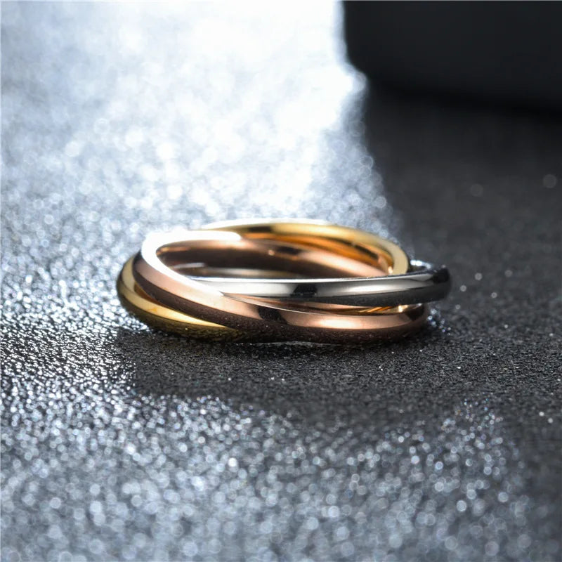 Classical Triple Ring Interlocked Rings Wedding Jewelry Accessories Fashion Three In One Sets Stainless Steel Rings Women Gift