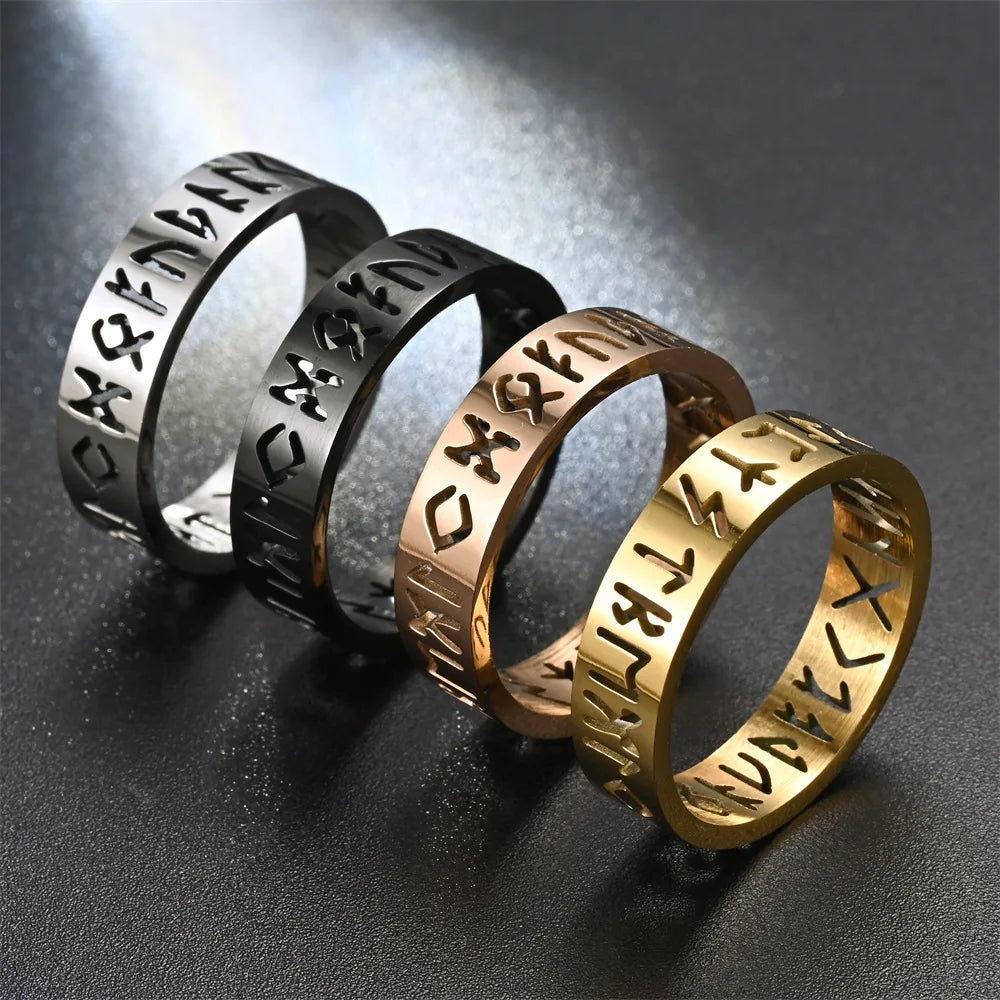 2025 New Stainless Steel Hollow Out Ring for Men Women Fashion Hollow Rune Design Finger Anillo Antiestres Anxiety Rings