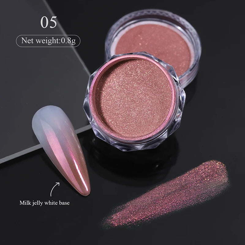 NICOLE DIARY Bright White Pearl Nail Powder Moonlight Plating Mirror Aurora Effect Pigments UV Gel Polish Chrome Dust Nail Decor