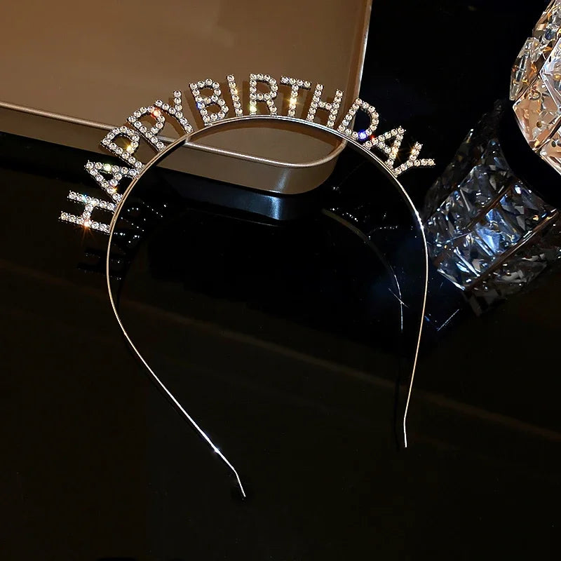 Shiny Rhinestone English Letters Happy Birthday Headband for Women Zinc Alloy Material  Party Jewelry Popular Hair Accessory