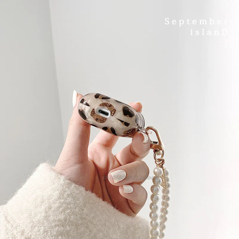 Pearl Earphone Cases For Airpods Pro 2 Leopard Pendant Headphone Protective Cover For Apple Airpod 3 Pro 2 1 3rd Generation Case