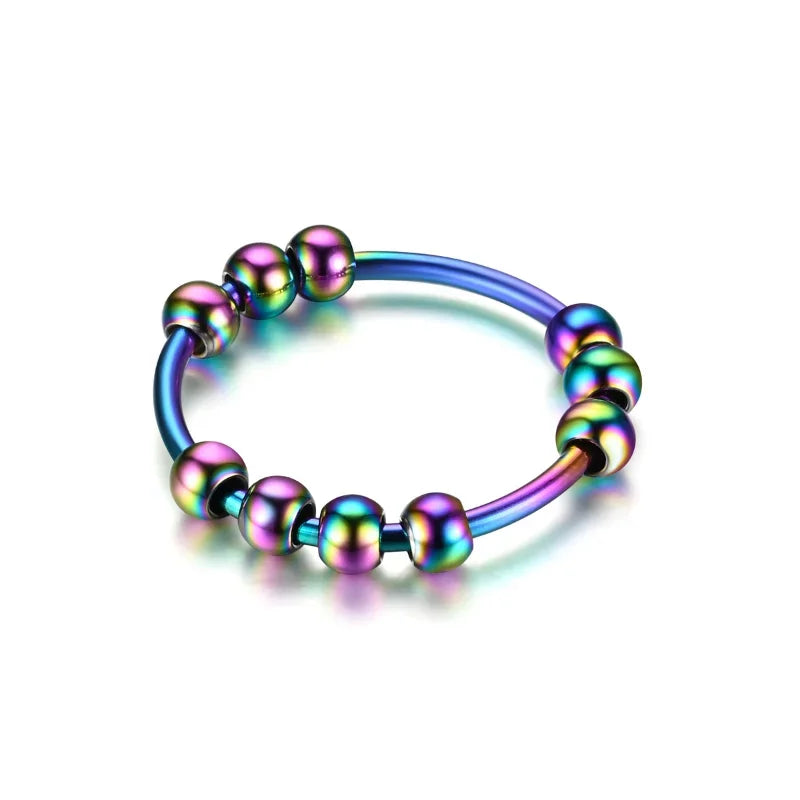 New Stainless Steel Beads Anxiety Rings Stress Relief Fidget Rings For Women Men INS Simple Style Fashion Jewelry Gifts Trend