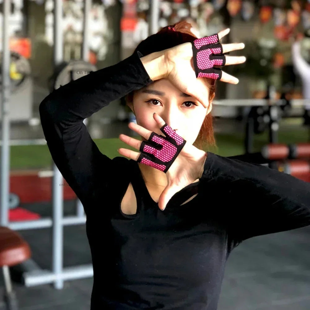 1pair Gym Half Finger Gloves Men Women Anti-Slip Silicone Workout Glove Pull Up Power Weight Lifting Grips Hand Plam Protector