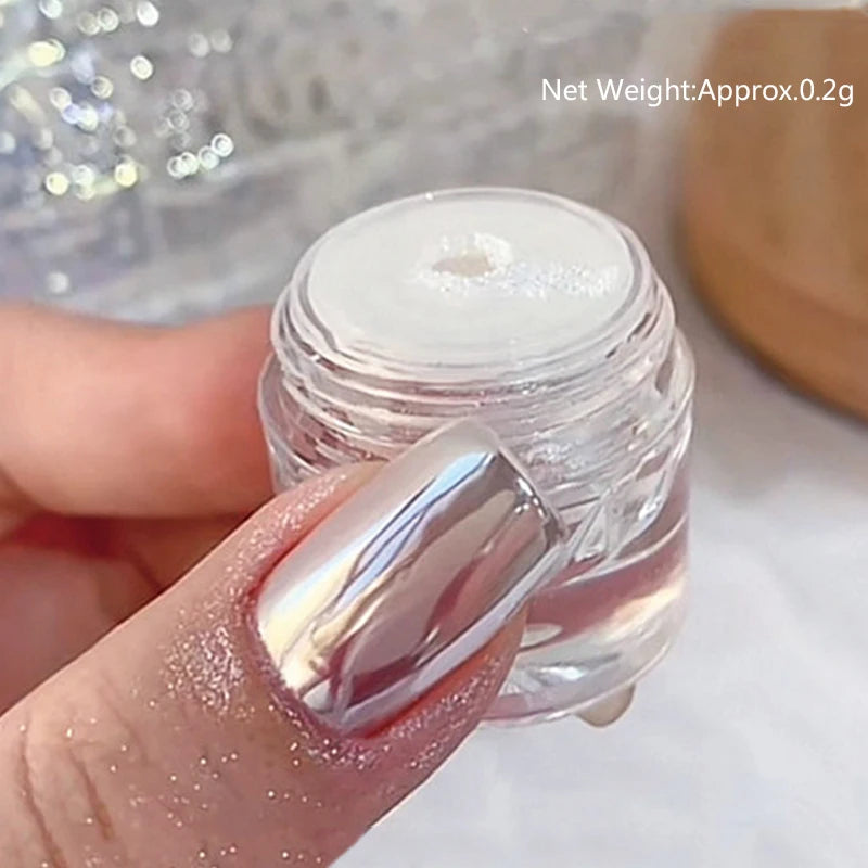 NICOLE DIARY Aurora Nail Powder White Chrome Pigment Pearl Rubbing Dust Mirror Effect Nail Art Glitter Manicure Nail Accessories