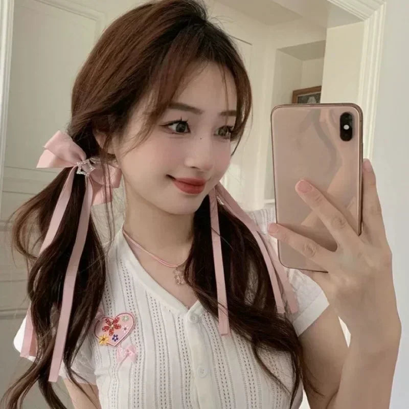 1/2pcs Star Bowknot Hair Clips for Girls Kawii Barrettes Cute Hair Accessoires Kids Colored Ribbon Woman Hairpins Hairgrip Gifts