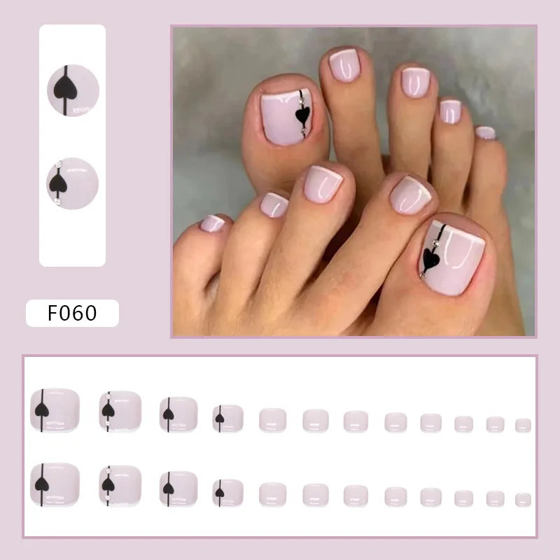 White French Press on Nails Fake Nails Tips with Sticker False Toenail Design Butterfly Lovely Girl False toenaile 1