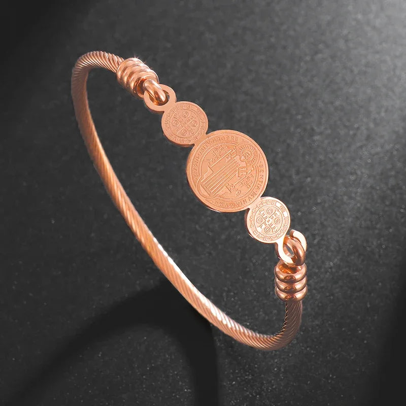 Silver-Plated Lucky Sixpence Pattern Letter Bracelet Men's Cuff Bangles Women's Trendy Charm Jewelry