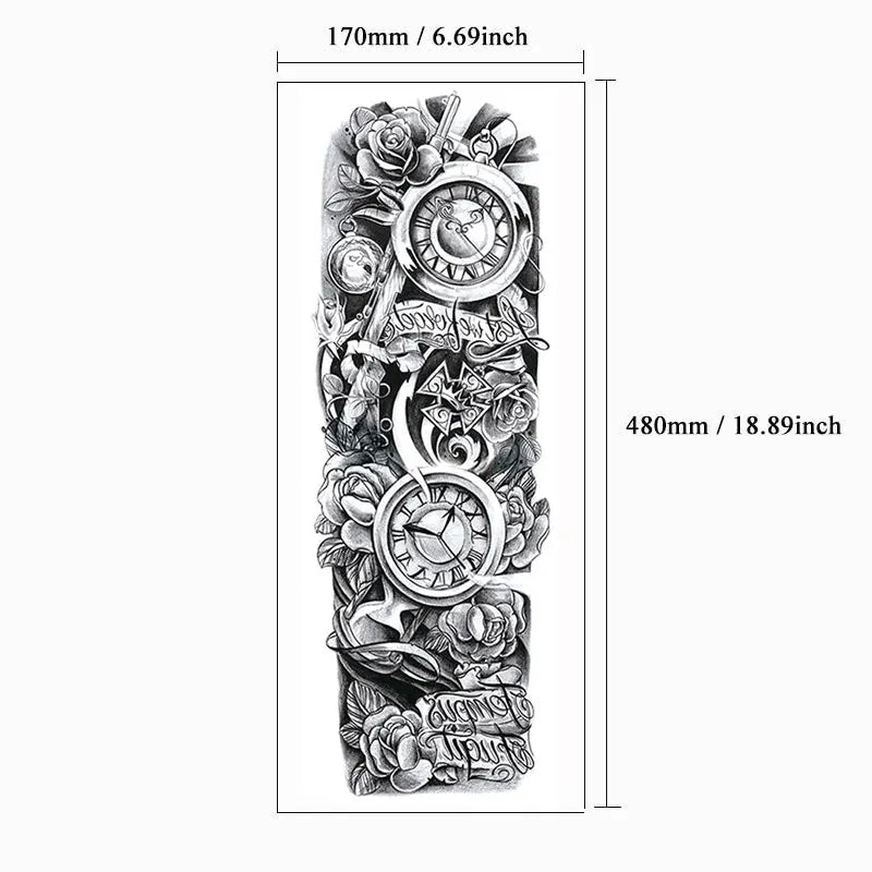 Waterproof Temporary Tattoo Sticker Large Size Tattoo for Men Sleeve Clock Fake Tattoo for Women Girl Full Arm Tattoo Fake