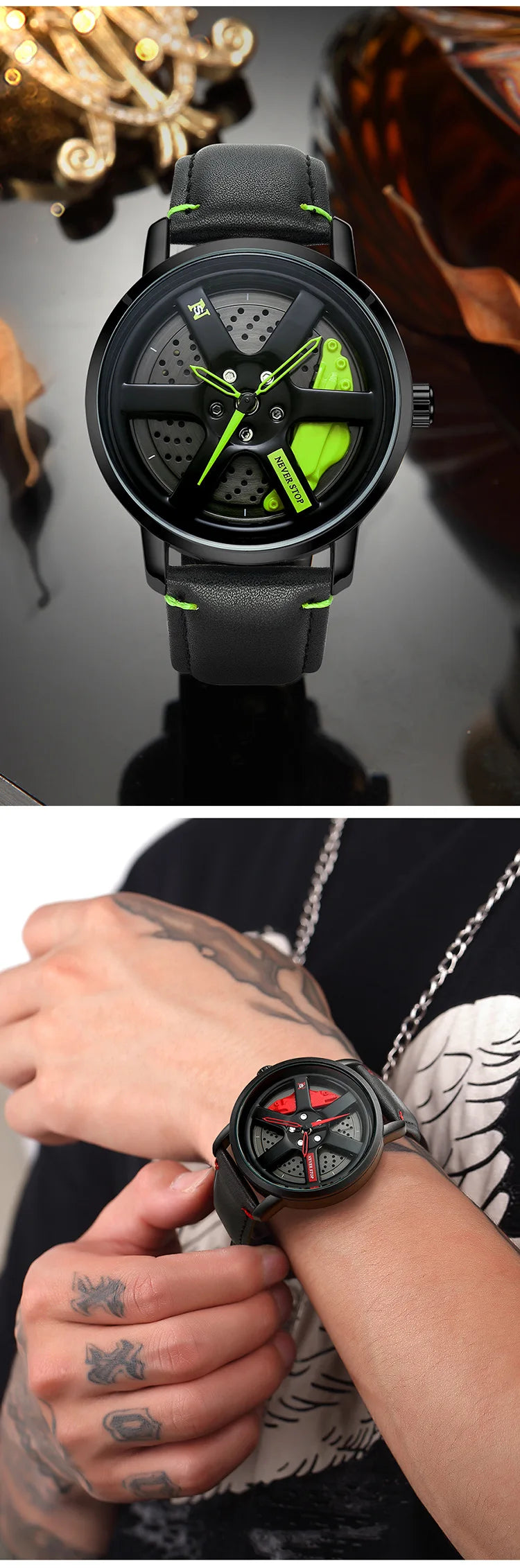 Men's Watch Sport Personalized Car Wheel 360 ° Rotating Leather Strap MaleFashion Quartz Clock Wristwatches