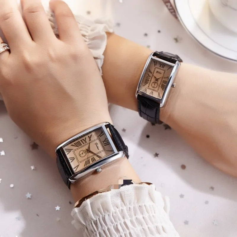 Couple Quartz Watch Luxury Rectangle Dial Women Men Leather Band Watches Luxury Gift Casual Wristwatch Relojes Para Mujer