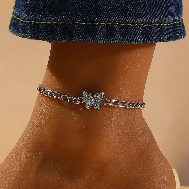 New Fashion Bohemia Butterfly Anklet Rhinestone Chain Foot Chain Jewelry For Women Summer Beach Anklet Butterfly Barefoot Chain