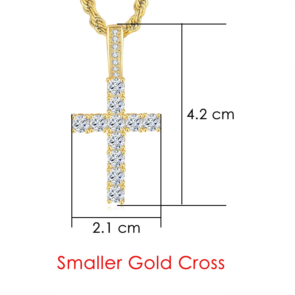 Cross Iced Out Pendant Necklace For Men Hip Hop Delicate Gold Color Cuban Rope Rapper Homme Chain on Neck Accessories OHP145
