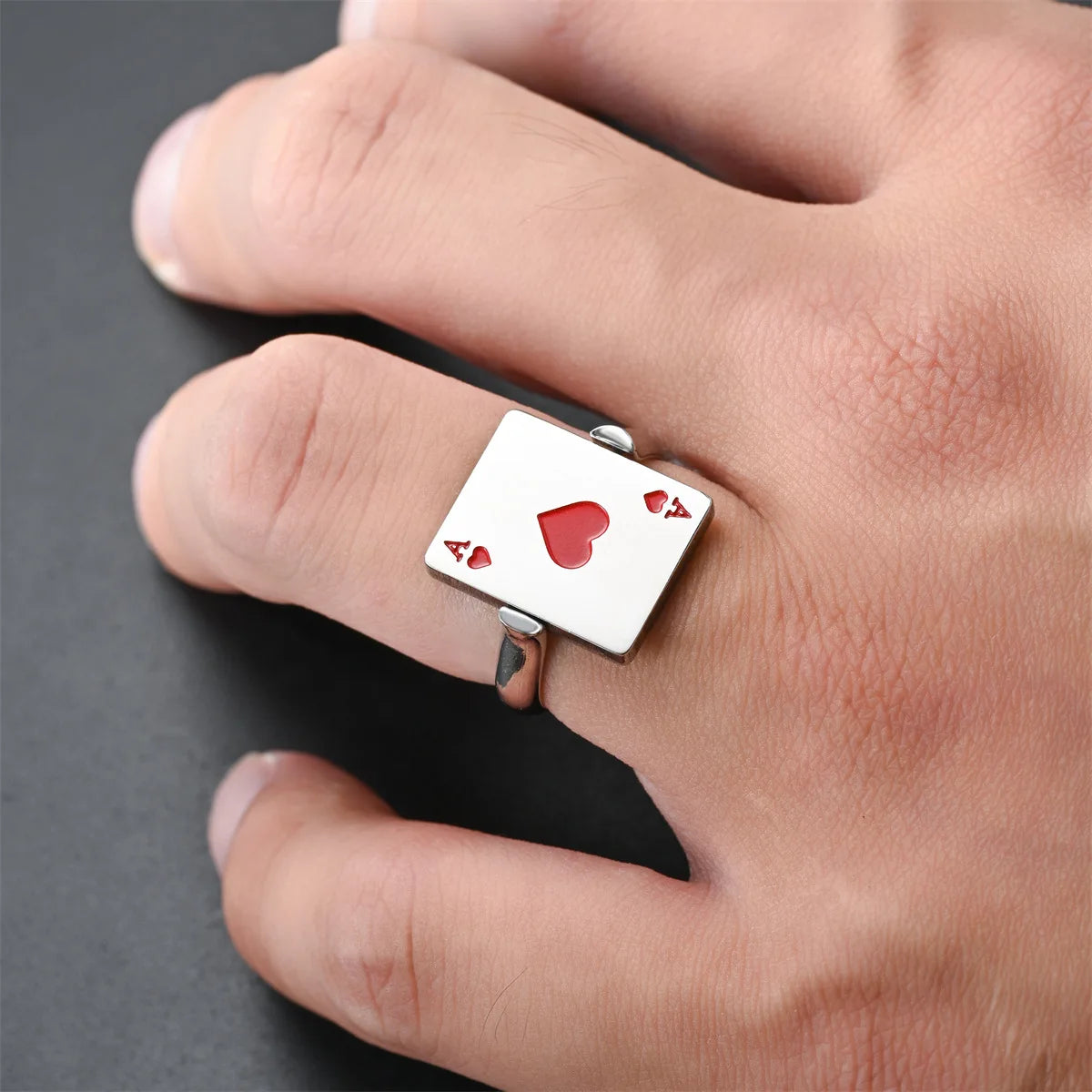 Hiphop Titanium Steel Ring For Men Women Reversible Poker Ace Of Spades Oil Drop Ring Jewelry Double-sided Spinner Finger Ring