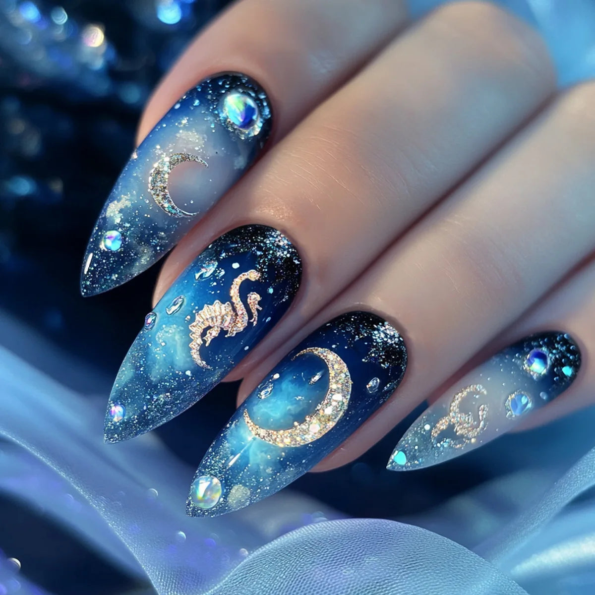 24Pcs Almond Head Press on Nails Fashionable Nail Art Colorful Gradient Flowers False Nails Dreamy Summer Nails Fun Fake Nail