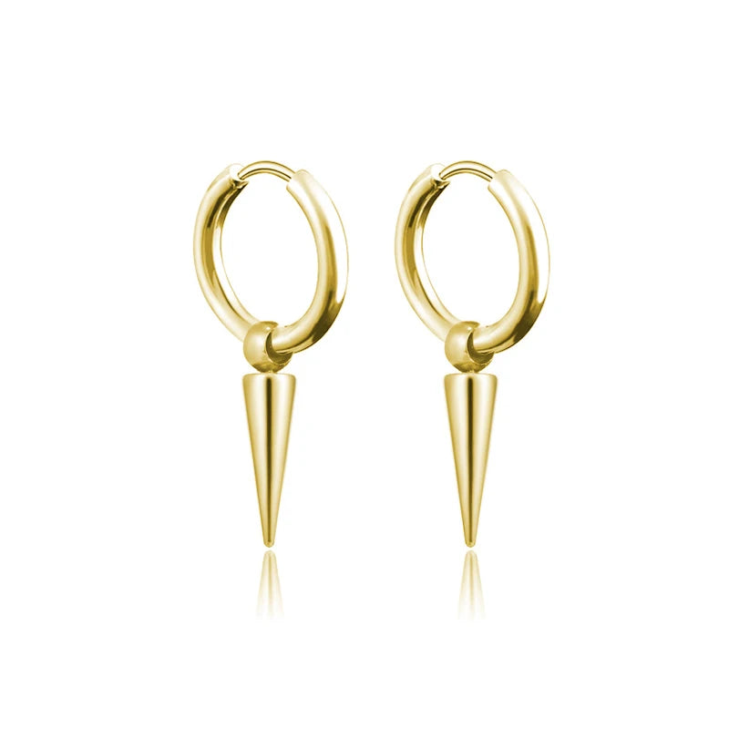 Rock Cone Pendant Hoop Earrings Women Men Stainless Steel Geometric Cartilage Single Earring Hip Hop Piercing Jewelry
