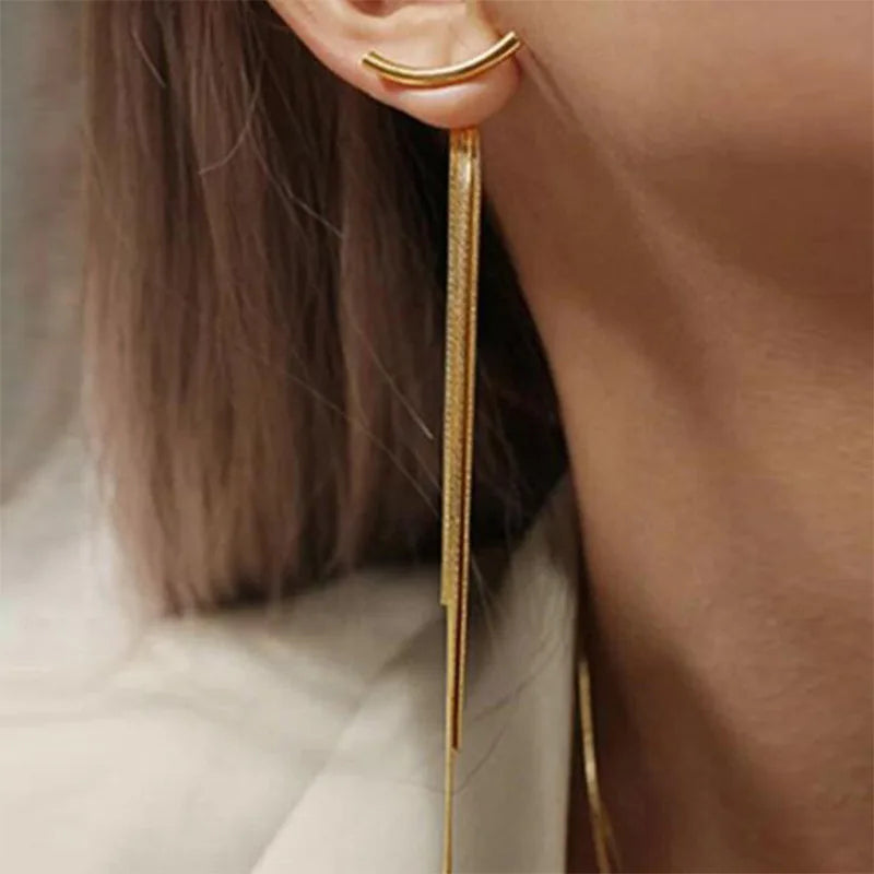 Trend Long Wire Tassel Thread Chain Climb Star Heart Beads Pendants Drop Earrings for Women Straight Hanging Ear Jewelry