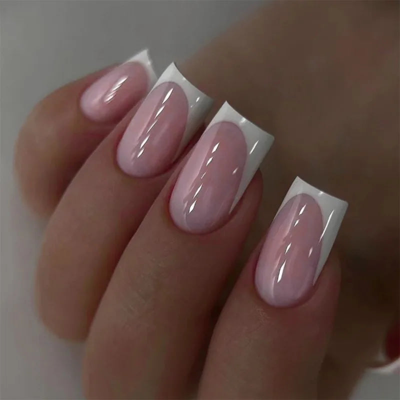 24Pcs Nude Pink Press on Nails Short Square False Nails Simple Gradient Nails Art Full Cover French Acrylic Nail Tips for Girls