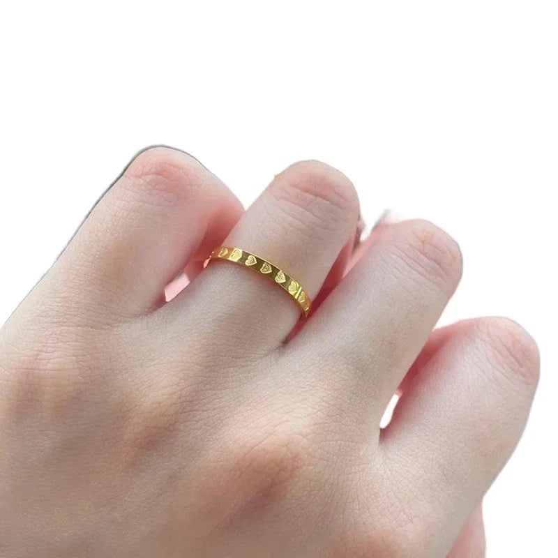 Stainless Steel Gold Color Multi Hearts 2.5mm Thin Finger Rings for Women Size 6/7/8/9/10# Wedding Engagement Jewelry Gifts