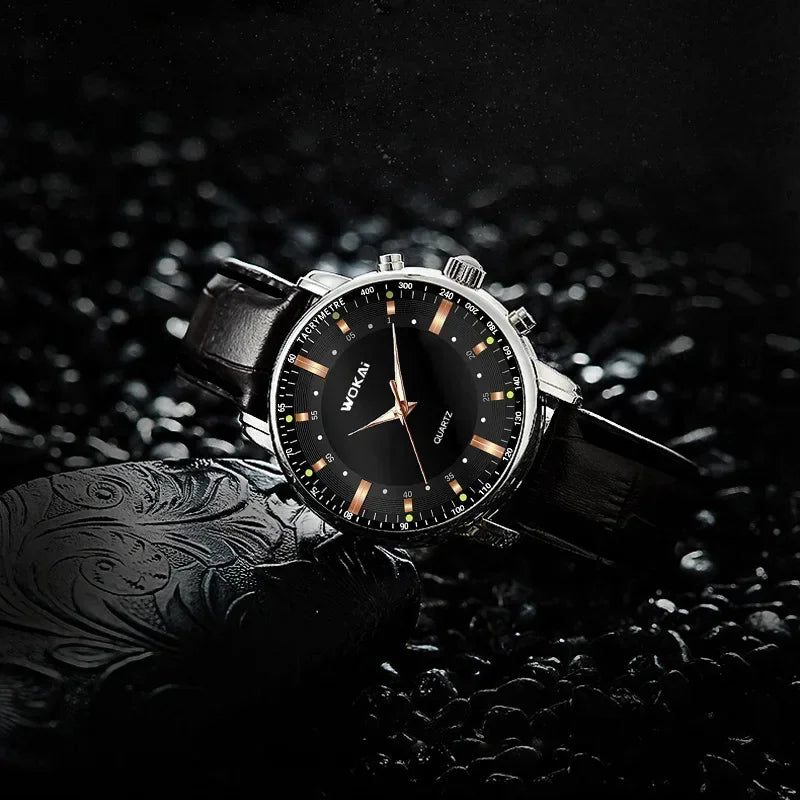 GENEVA High Quality Men's Luxury Belt Fashion Quartz Watch Men Round Business Student Sport Waterproof Glow