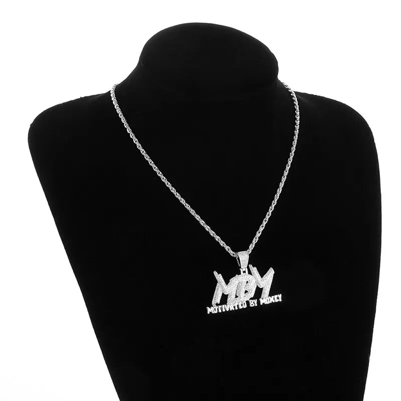 Iced Out Bling Motivated By Money Pendant Full Cubic Zirconia Mbm Hip Hop Necklace Men's Cool Charm Rock Party Jewelry Gift