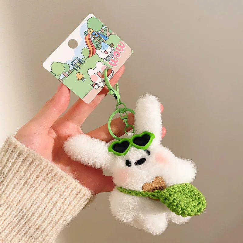 1Pc Kawaii Rabbit Plush Keyring Ornament Lovely Plush Animal Bowknot Keychain for Women Girls Versatile Bag Charm Pendant Gifts