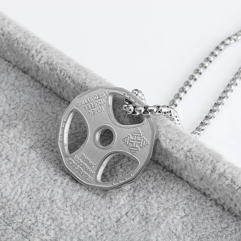 Cool Titanium Steel Dumbbell Pendant Necklace Barbell Fitness Pendant Men and Women Leisure Sports Punk Jewelry