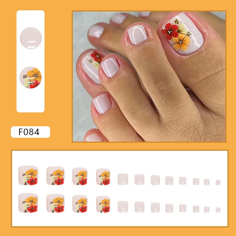 Flash Pile Drill Press on Nails Fake Nails Tips with Sticker False Toenail Design Butterfly Lovely Girl False Toenail