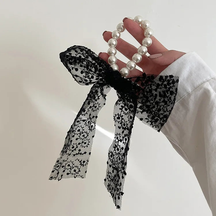 Elegant Lace Embroidery Bow Hair Ties Solid Color Retro Headdress Hair Ties Sweet Girls Princess Hair Accessories Gift