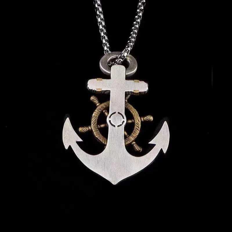 Vintage Pirate Anchor Ship Rudder Pendant Necklace Mens Sailor Punk Hip Hop Trendy Street Party Jewelry