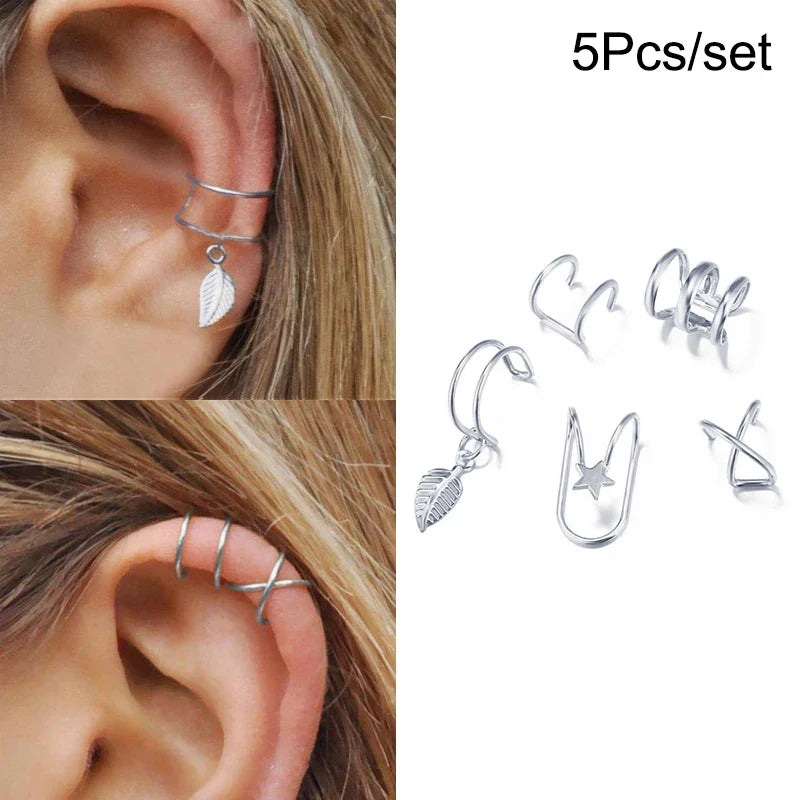 10 Pcs Leaves Clip Earrings for Women Rose Gold Color Creative Simple C Ear Cuff Non-Piercing Ear Clips Set Trend Jewelry Gift