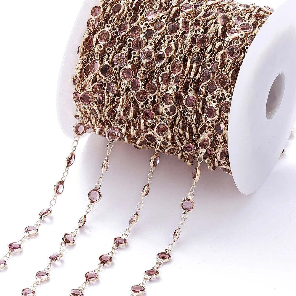 1Meter Colorful Glass Crystal Beads Chain Copper Chains For Necklace Bracelet Jewelry Making DIY Components Accessories