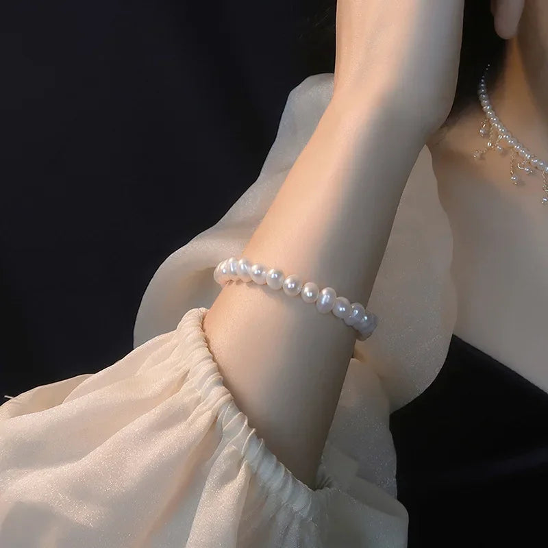 Elegant Irregular Simulated-pearl  Bracelet for Women's Magnetic Buttons Creative Design Bracelet Wedding Jewelry Accessories