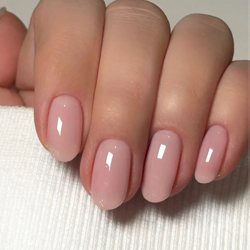 24pcs Simple Almond False Nails Sets Blush Design Press on Nails Art Datachable Short Oval Fake Nail with Jelly Glue Manicure