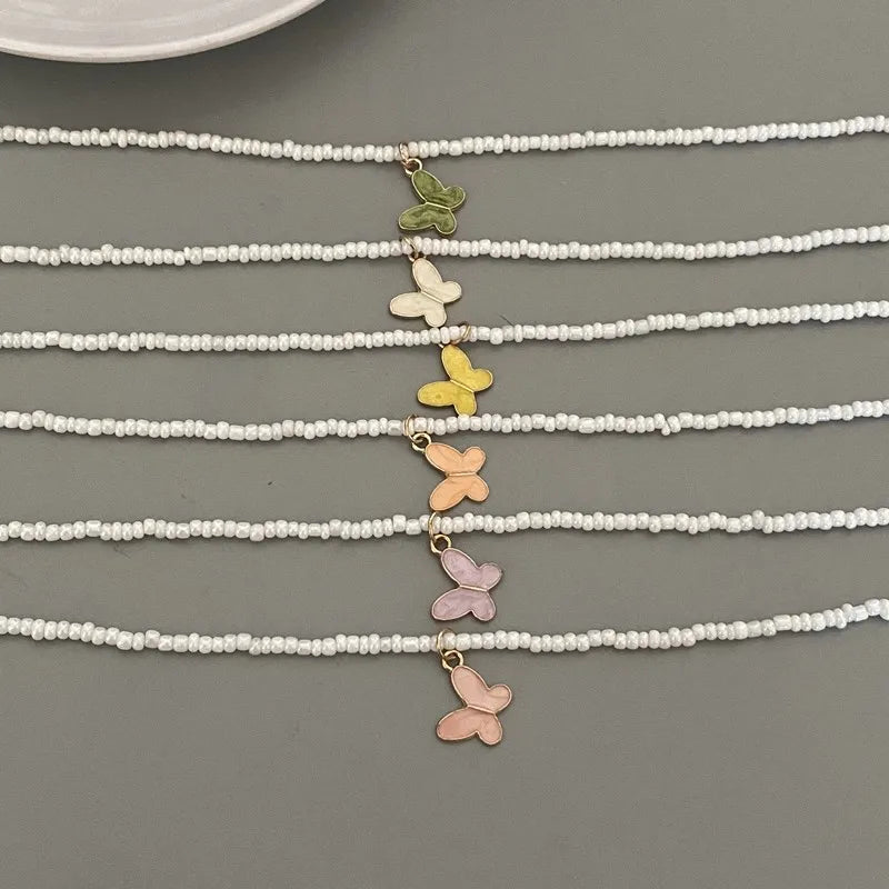 New Fashion Butterfly Pendnat Necklace Small Seed Beads Gift  Choker Necklace White Color Neck Jewlery