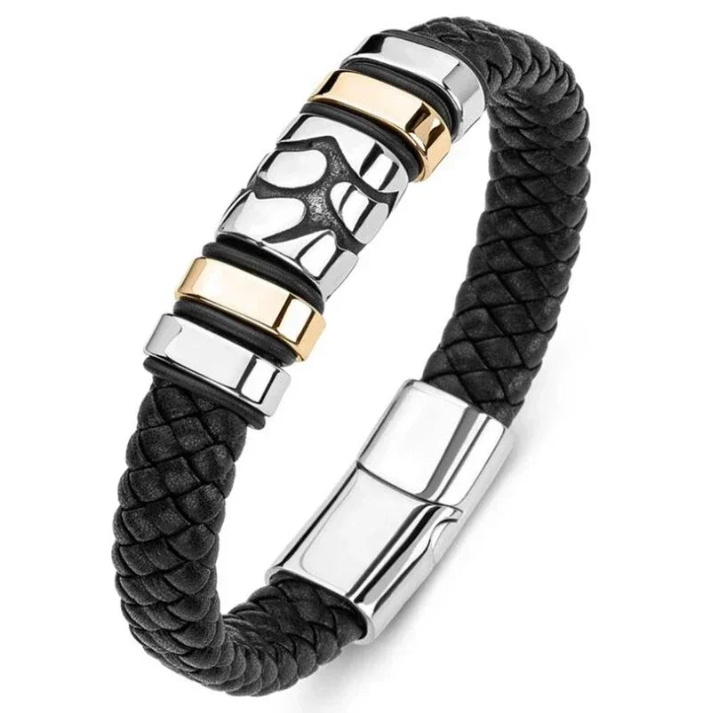 Classic Vintage Magnetic Buckle X Pendant Black Leather Bracelet, Suitable for Men\\\\\\'s Fashion Casual Rock Jewelry