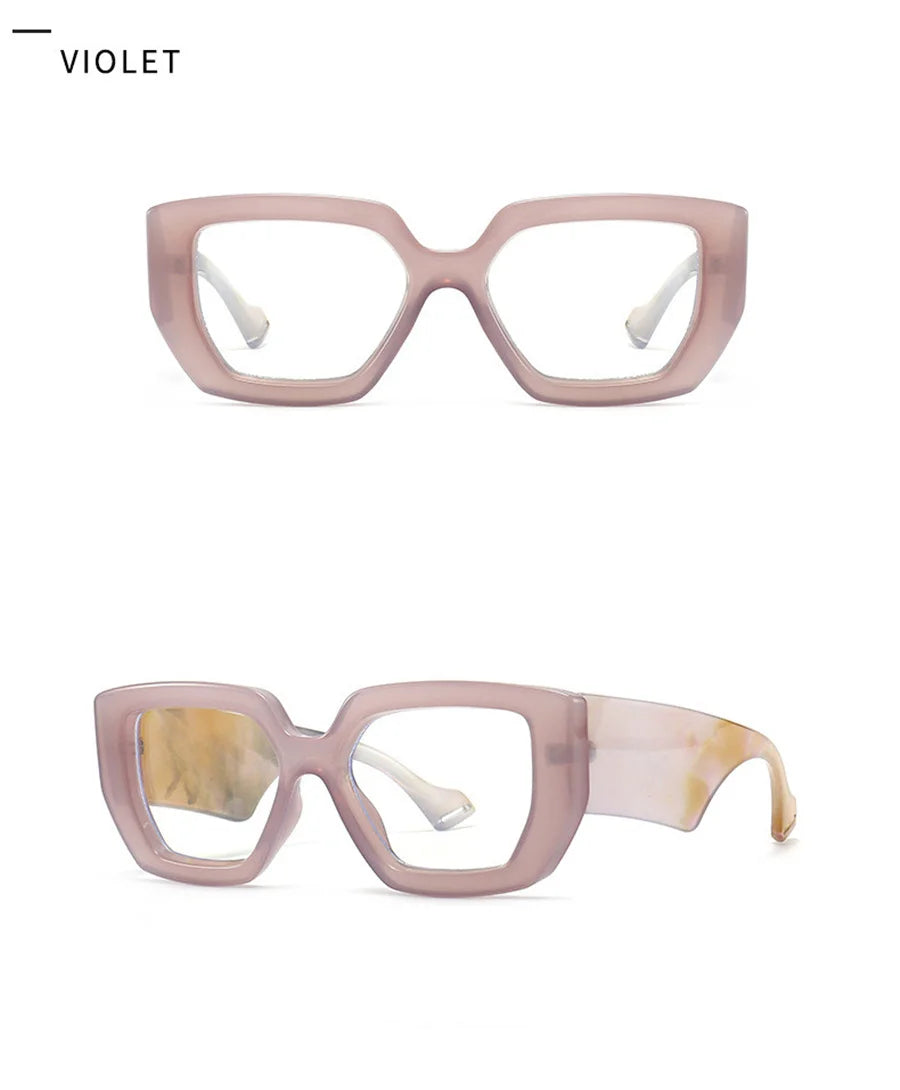 New Fashion Colorful Square Women Glasses Frame Clear Anti Blue Light Spring Hinge Wide Legs Eyewear Men Optical Polygon Frame