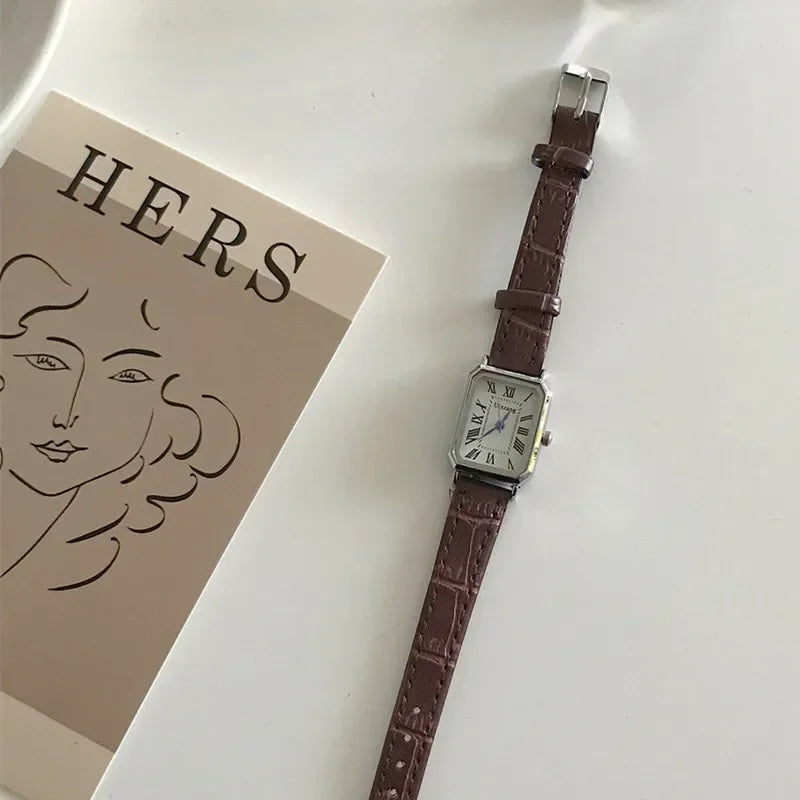 Retro Watches Classic Casual Quartz Dial Leather Strap Band Rectangle Clock Fashionable Wrist Watches for Women Harajuku Y2k