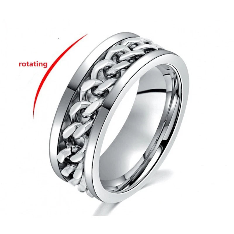 Titanium Steel Rotatable Chain Rings for Men Women Spinner Ring Anti Stress Multifunctional Rings Bottle Opener Ring Club Gift