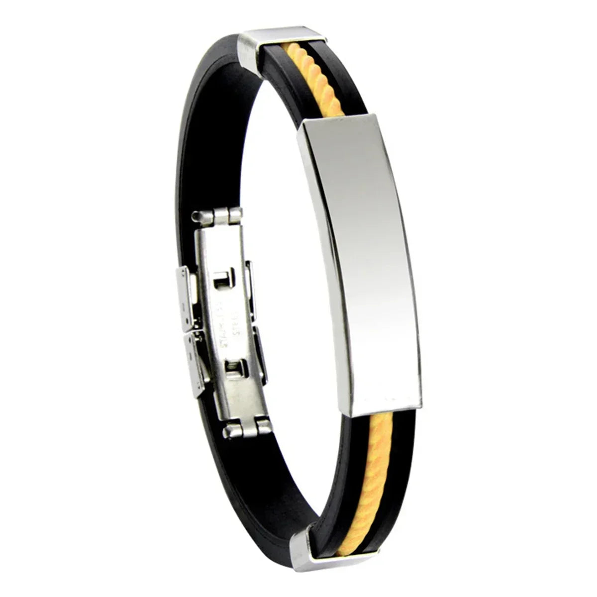 Fashion Men Silicone Bracelet Stainless Steel Bracelet on Hand for Couple Unisex Wrist Chain Jewelry