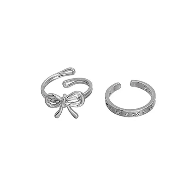 1/7PCS Simple Fashion Retro Bow Adjustable Finger Rings Personality Bowknot Rings Women Jewelry