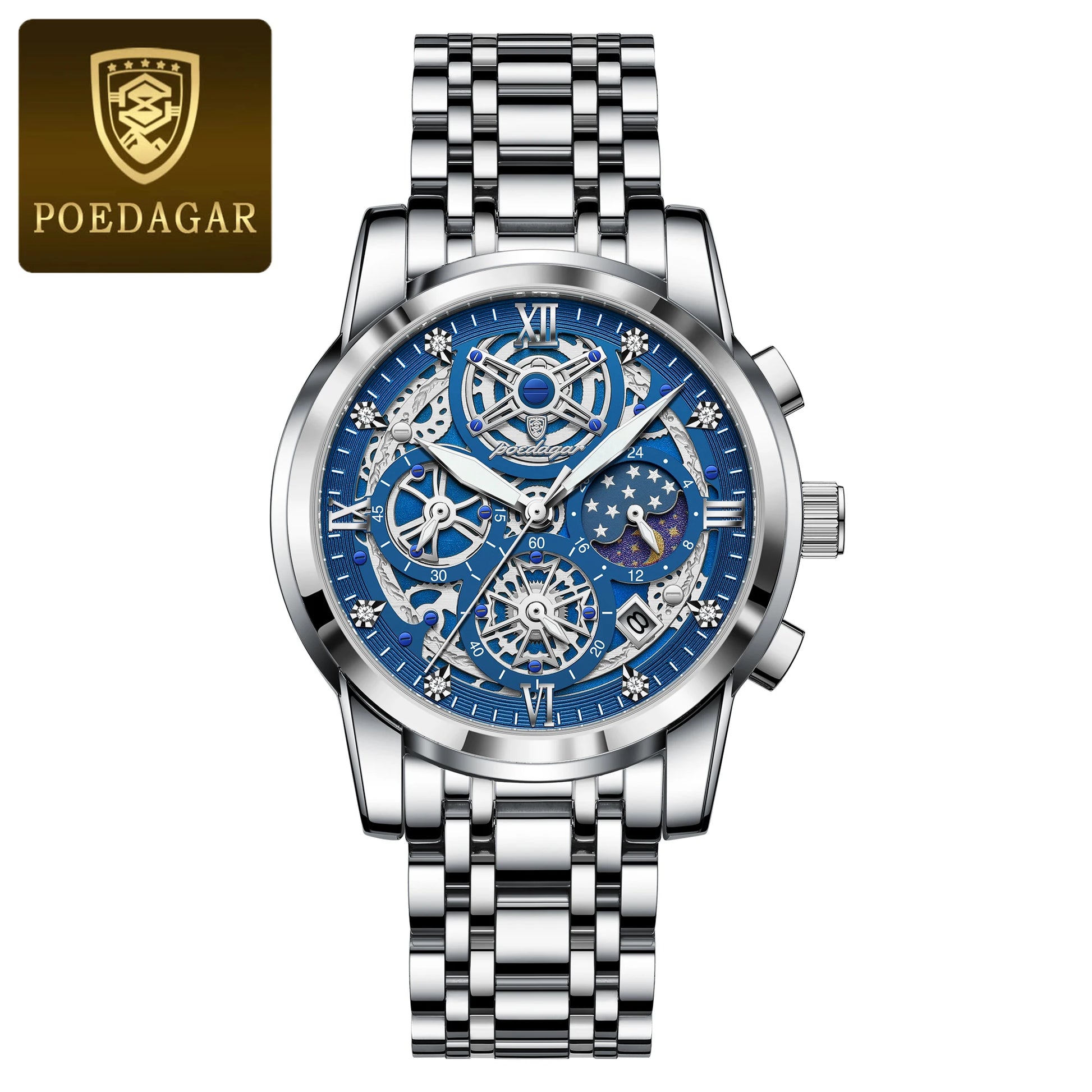 POEDAGAR Luxury Watch For Men Original Waterproof Luminous Date Man Clock Chronograph Stainless Steel Quartz Men's Watches Reloj