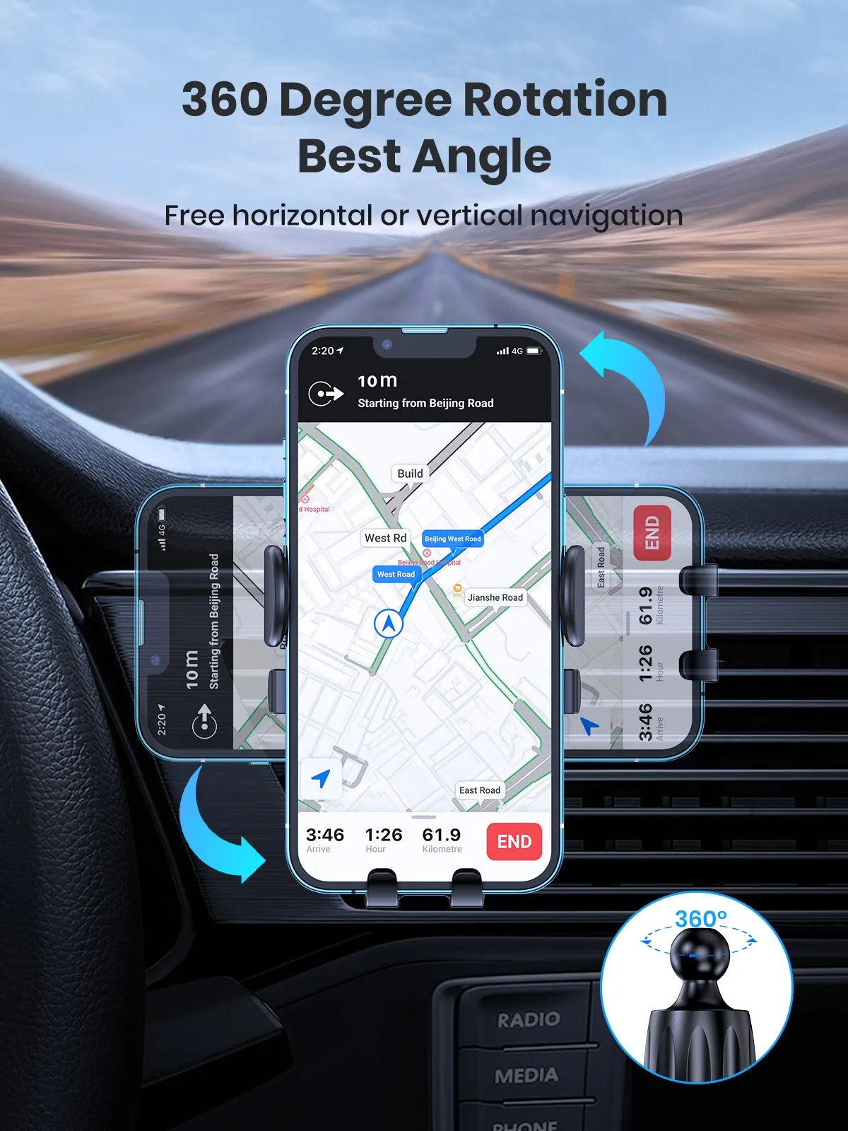 Gravity Car Phone Holder Auto Air Vent Clip Cell Smartphone GPS Support 360 Degree Rotation Air Outlet Mount for Mobile Phone
