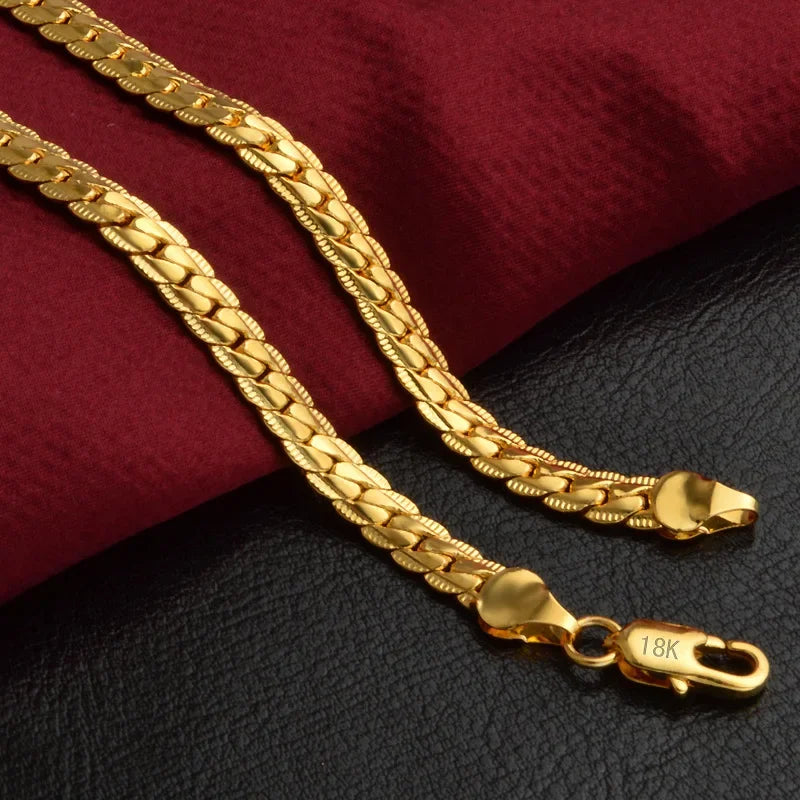 LATS 20-60cm Silver Plated 6mm Full Sideways Necklace for Woman Men Gold Color 18/20/24 Inch Chain Fashion Wedding Jewelry Gift